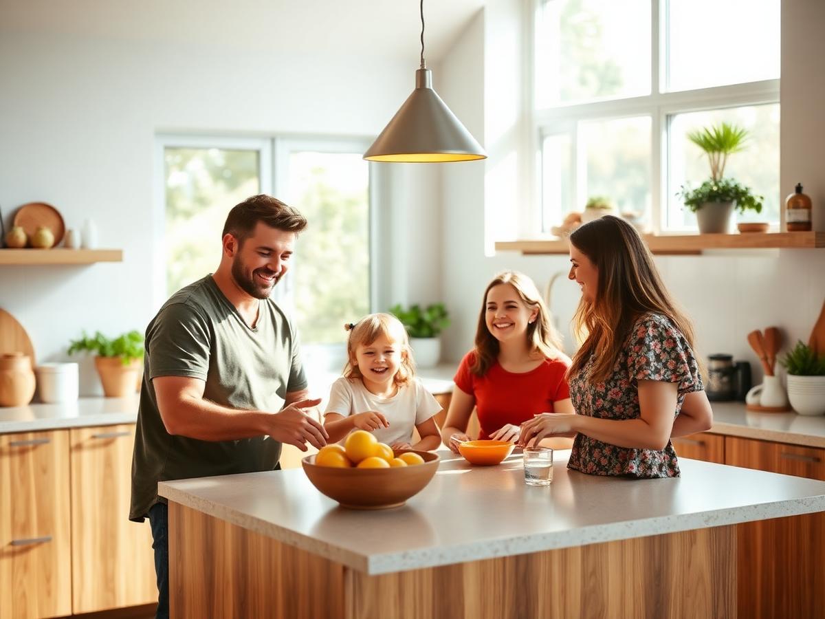 Australian family enjoying their kitchen at home